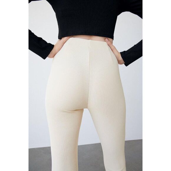Zara Beige Slit Ribbed Leggings XL 5039 225 NWT - Picture 9 of 16